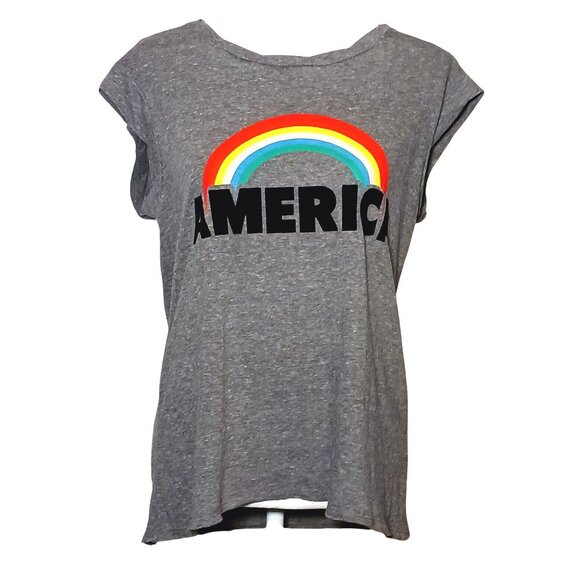 Pam & Gela Oversized Gray America Rainbow Muscle Tee Made in USA Women's Size S - Picture 2 of 12